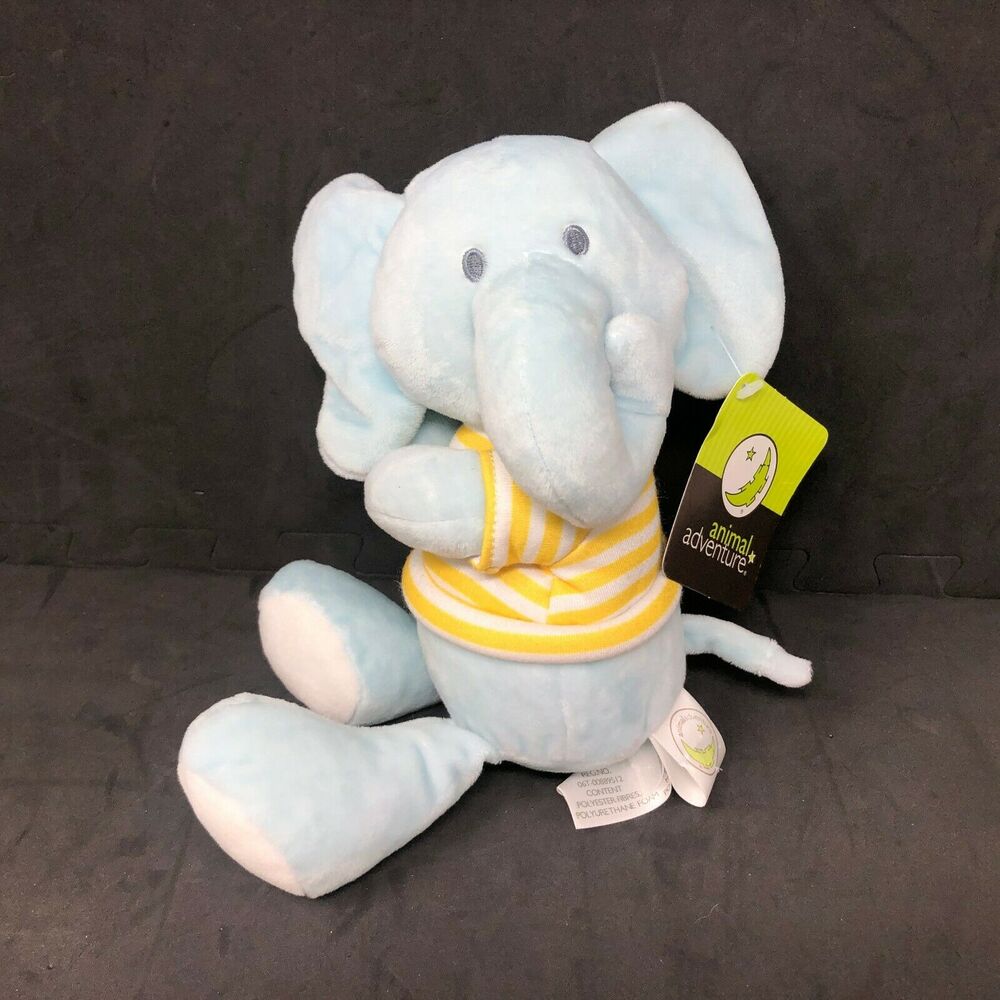 Animal Adventure Blue Elephant Yellow White Striped Shirt Plush‎ Lovey 8" NWT